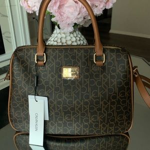 Calvin Klein brown monogram satchel
